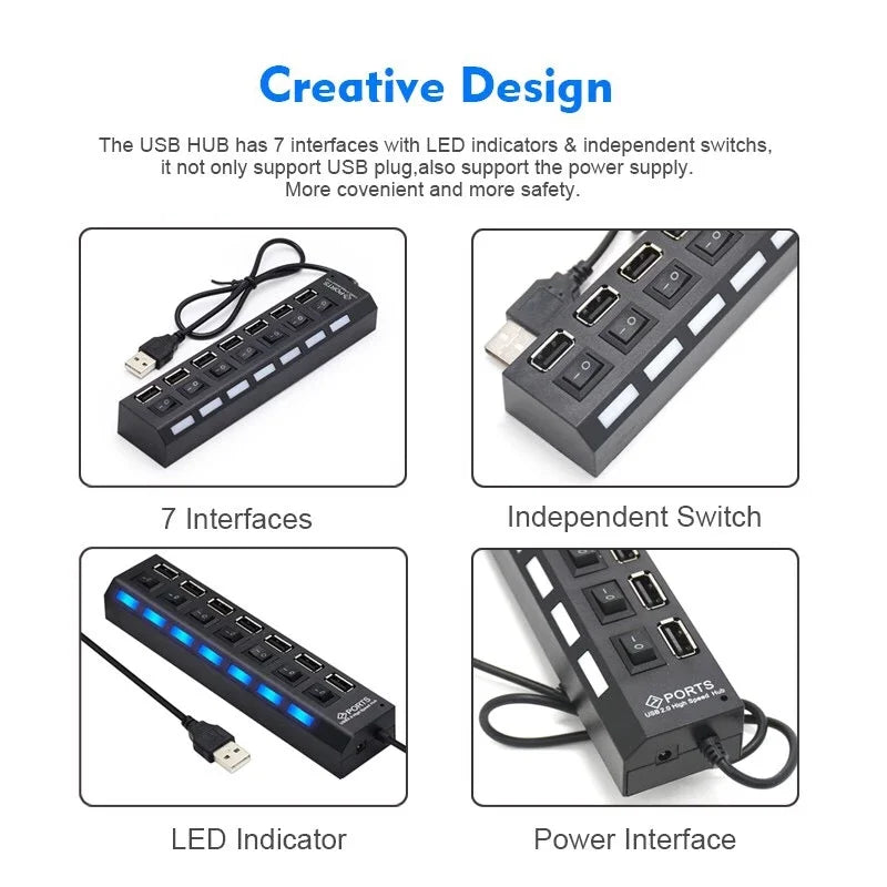 USB 2.0 Hub 4 or 7 Accessories