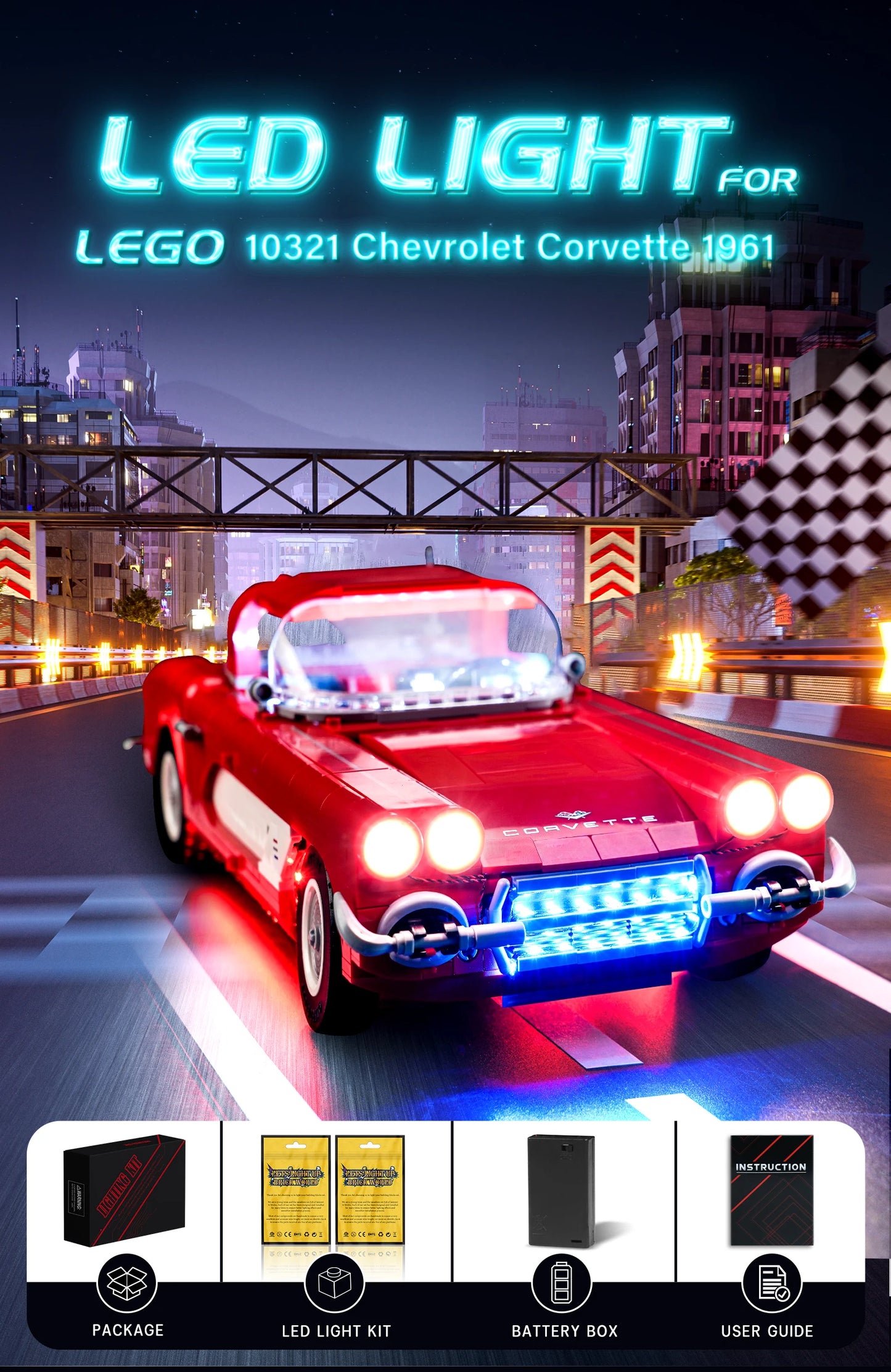 LED Light Kit for Corvette 10321 - LEGO Icons